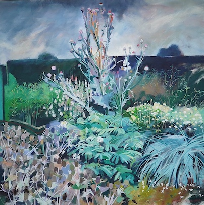 Louis Turpin (British, b.1947), 'Sissinghurst, White Garden Thistle', oil on canvas, 95 x 95cm